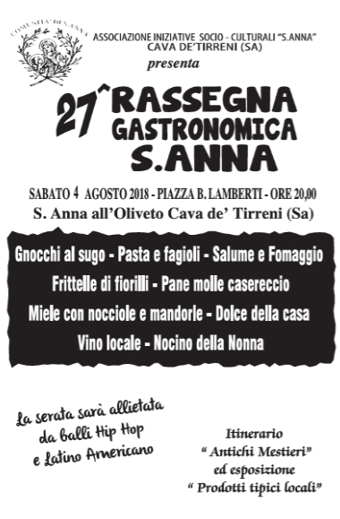 Cava de' Tirreni: torna la 27 rassegna gastronomica Sant'Anna