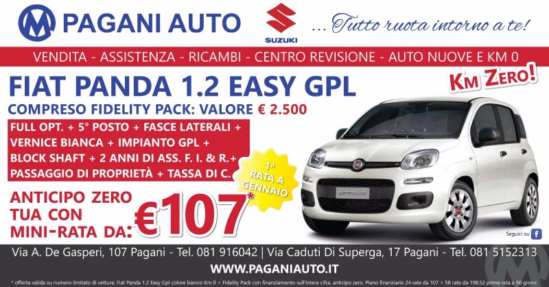 Super offerta Fidelity Pack su Fiat Panda 1.2 Easy Gpl Km zero