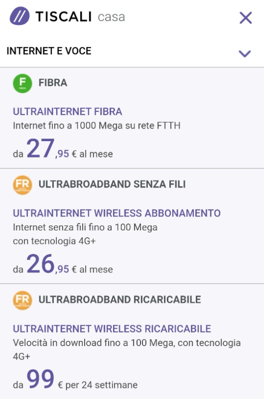 Offerta Tiscali Internet e Fibra