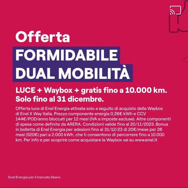 Hai mai pensato che un'offerta sulla mobilità elettrica potesse stupirti? Ci pensa Formidabile Dual Mobilità di Enel con Luce, Waybox e gratis fino a 10.000 km
