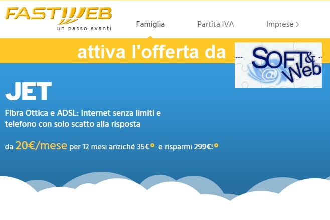 Offerta Fastweb JET a soli 20 € al mese