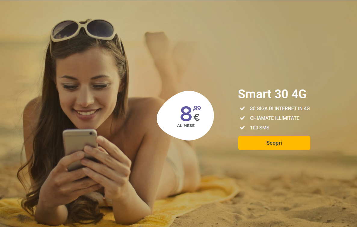 Smart 30 4G 30 GIGA DI INTERNET IN 4G CHIAMATE ILLIMITATE 100 SMS